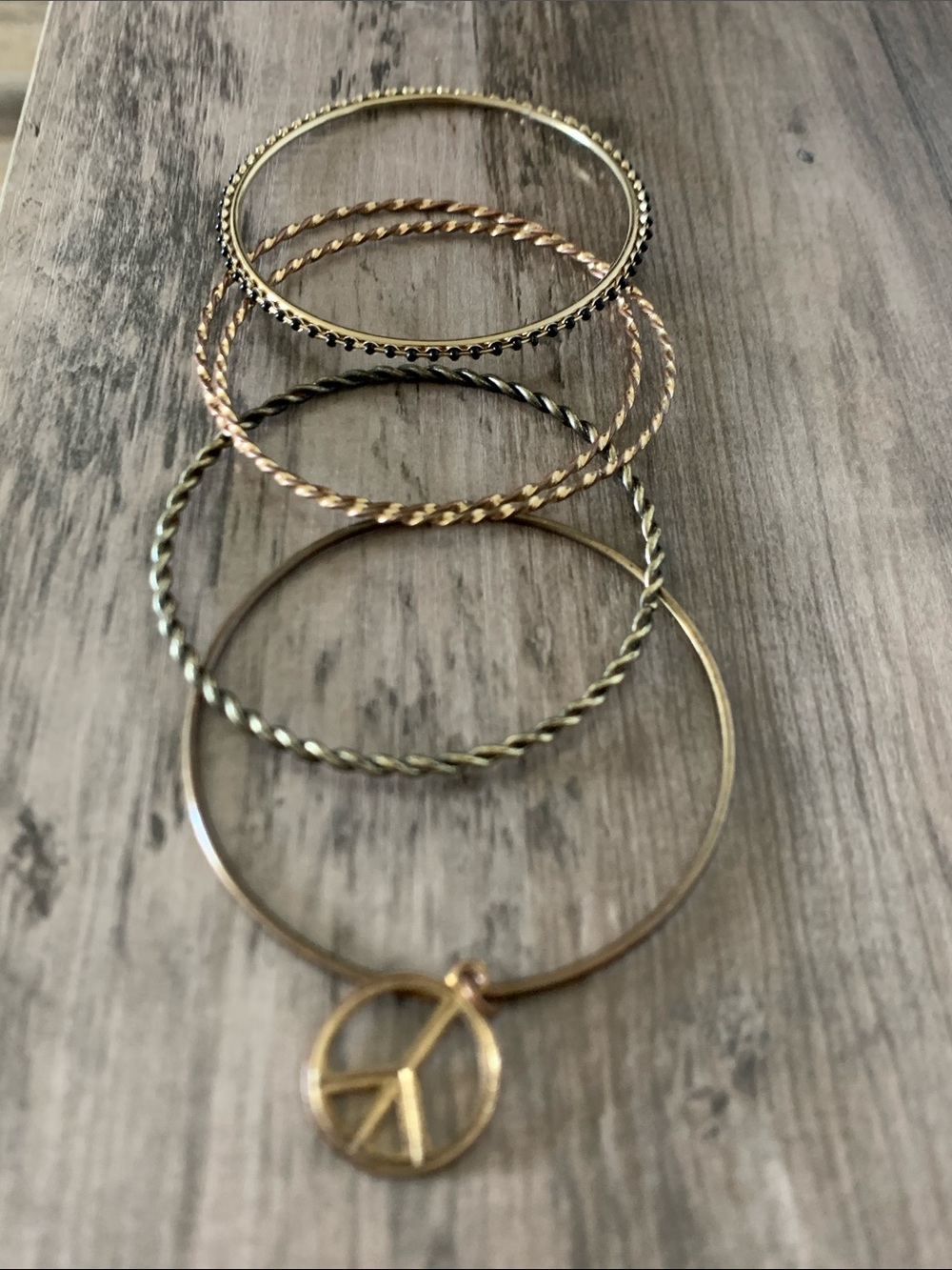 Gold Tone Peace Charm Bangle Bracelet Set - Women Jewelry